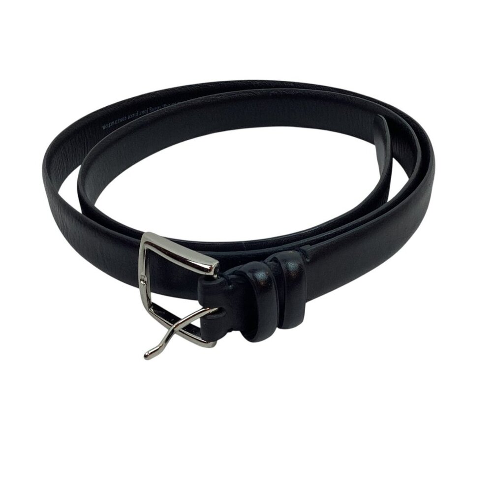 Black Soft Leather Belt With Silver Buckle Men Size 52 Sleek Adjustable